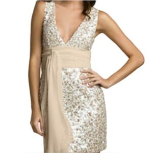 BCBGMaxAzria Sequin Cream and Gold Dress - Size M
